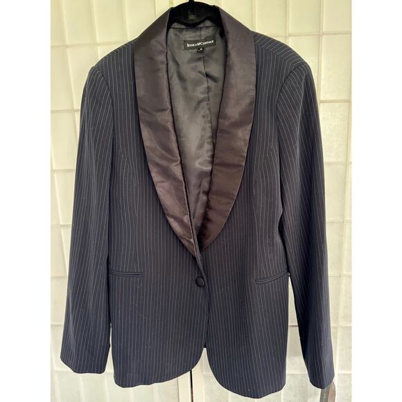 Vintage Jessica McClintock Blue 
Pinstripe Tuxedo Blazer Jacket Size 12 NWT - Picture 3 of 16